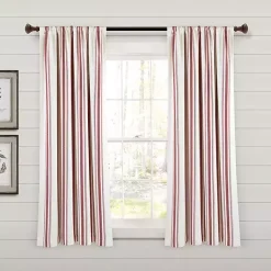 Kirklands Home Curtains & Drapes|Red Farmhouse Stripe Curtain Panels, Set of 2