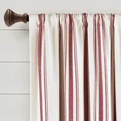Kirklands Home Curtains & Drapes|Red Farmhouse Stripe Curtain Panels, Set of 2