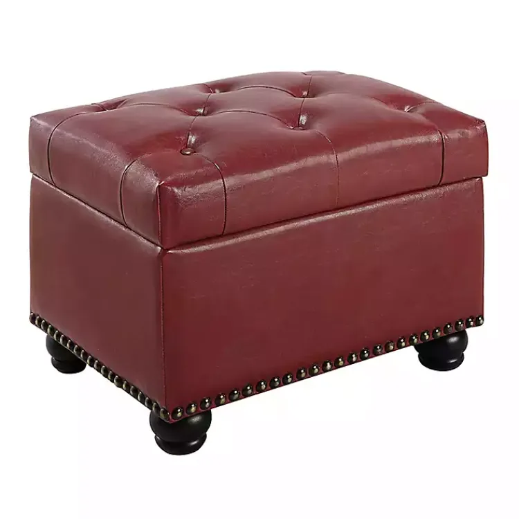 Kirklands Home Benches & Ottomans|Faux Leather Jessy Storage Ottoman Red