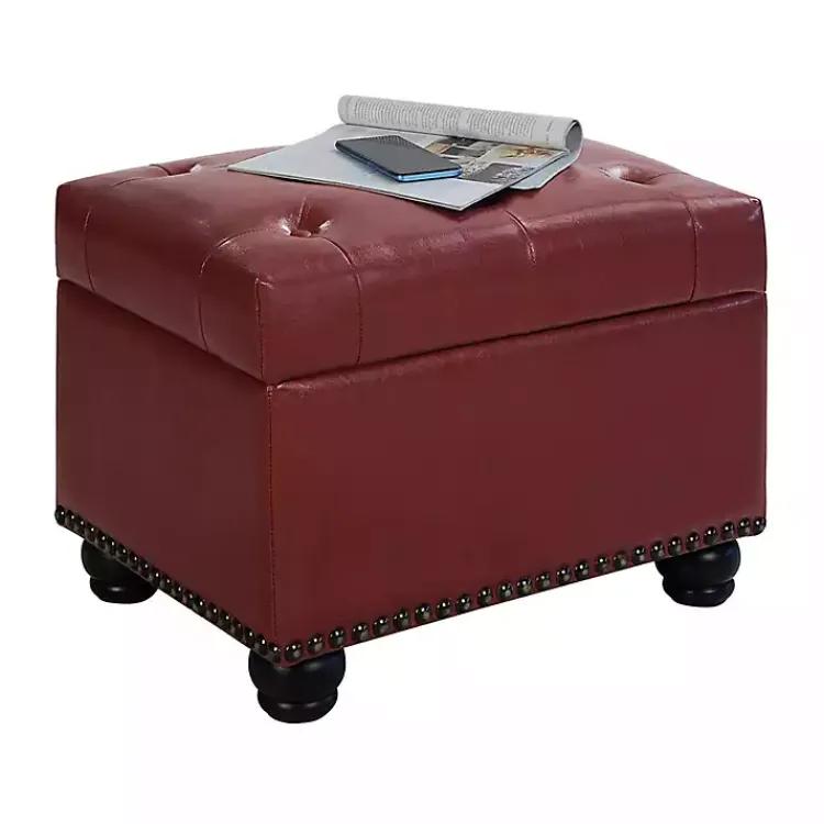 Kirklands Home Benches & Ottomans|Faux Leather Jessy Storage Ottoman Red