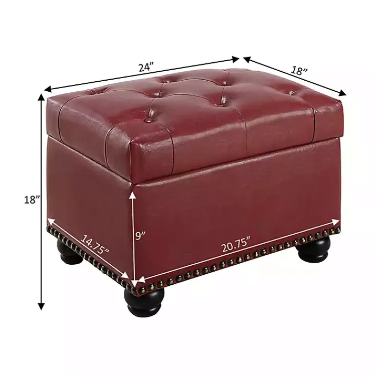 Kirklands Home Benches & Ottomans|Faux Leather Jessy Storage Ottoman Red