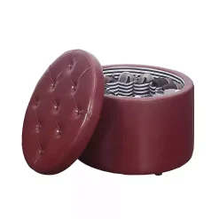 Kirklands Home Benches & Ottomans|Faux Leather Round Shoe Storage Ottoman Red