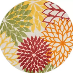 Kirklands Home Outdoor Rugs|Red Floral Burst Outdoor Round Area Rug, 5 ft.