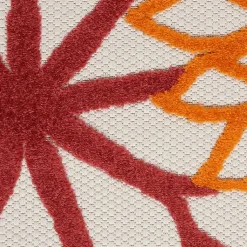 Kirklands Home Outdoor Rugs|Red Floral Burst Outdoor Round Area Rug, 7 ft.