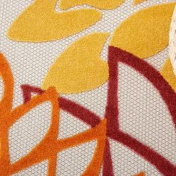 Kirklands Home Outdoor Rugs|Red Floral Burst Outdoor Round Area Rug, 7 ft.