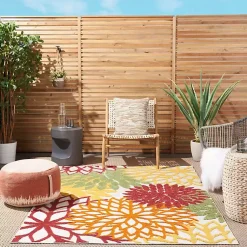 Kirklands Home Outdoor Rugs|Red Floral Burst Outdoor Area Rug, 5x7