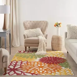 Kirklands Home Outdoor Rugs|Red Floral Burst Outdoor Area Rug, 5x7