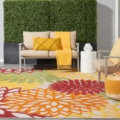 Kirklands Home Outdoor Rugs|Red Floral Burst Outdoor Area Rug, 7x10