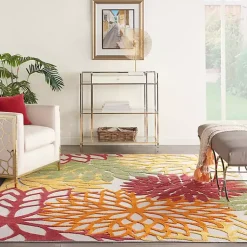 Kirklands Home Outdoor Rugs|Red Floral Burst Outdoor Area Rug, 7x10