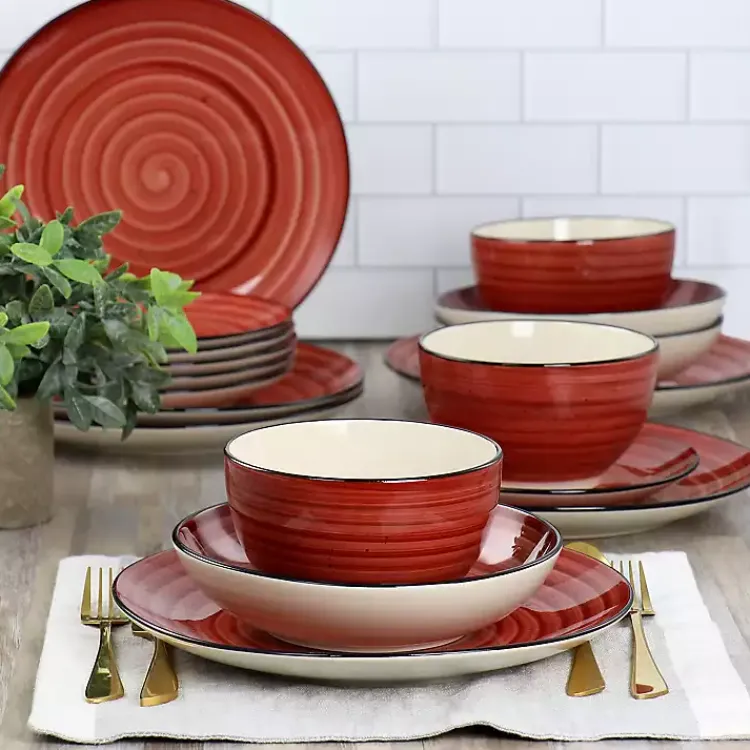 Kirklands Home Dinnerware|Gia Stoneware 24-pc. Dinnerware Set Red