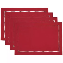 Kirklands Home Table Linens|Hemstitch Laser-Cut Placemats, Set of 4 Red