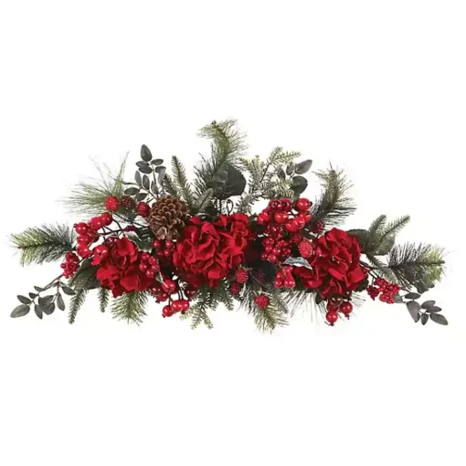 Clearance Red Hydrangea and Pine Christmas Swag Christmas Wreaths