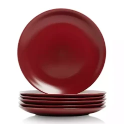 Kirklands Home Dinnerware|Matte Ceramic Dinner Plates, Set of 6 Red