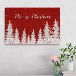 Hot Red Merry Christmas Forest Canvas Art Print, 16x24 Christmas Art & Wall Decor