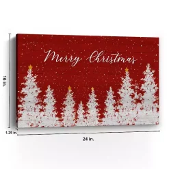 Hot Red Merry Christmas Forest Canvas Art Print, 16x24 Christmas Art & Wall Decor