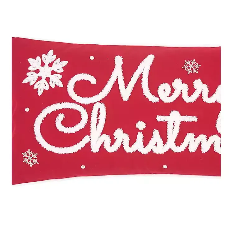 Hot Red Merry Christmas Snowflakes Lumbar Pillow Christmas Pillows