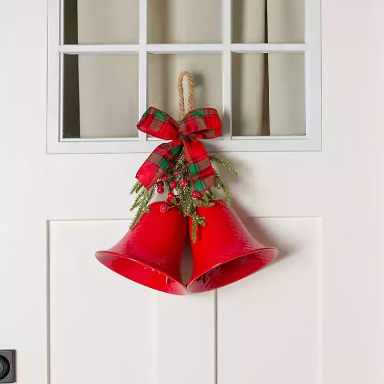 Clearance Red Metal Christmas Bells with Greenery Christmas Decorations