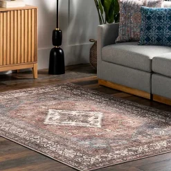 Kirklands Home Area Rugs|Persian Medallion Washable Area Rug, 3x5 Red