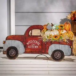 Discount Red Pickup Truck Filled with Pumpkins Easel Fall