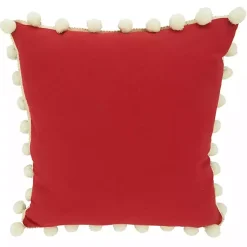 Hot Red Plaid and Pom Pom Pillow Pillows