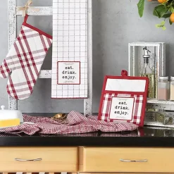 Kirklands Home Kitchen Accessories|Red Plaid Eat Drink Enjoy 4-pc. Dish Towel Set