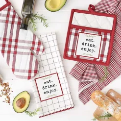 Kirklands Home Kitchen Accessories|Red Plaid Eat Drink Enjoy 4-pc. Dish Towel Set