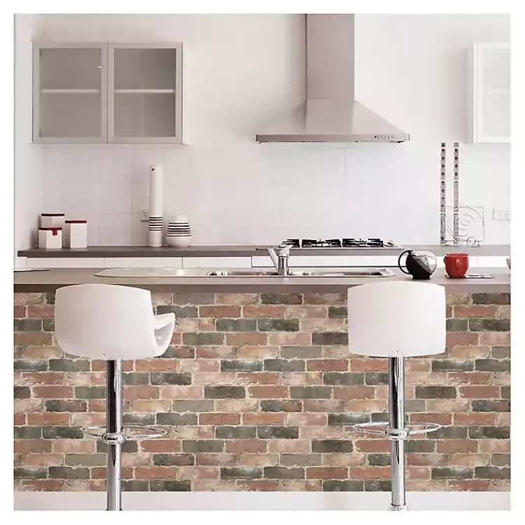Kirklands Home Wall Murals & Wallpaper|Red Reclaimed Brick Peel & Stick Wallpaper