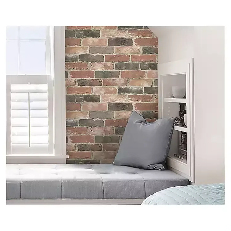 Kirklands Home Wall Murals & Wallpaper|Red Reclaimed Brick Peel & Stick Wallpaper