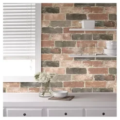 Kirklands Home Wall Murals & Wallpaper|Red Reclaimed Brick Peel & Stick Wallpaper
