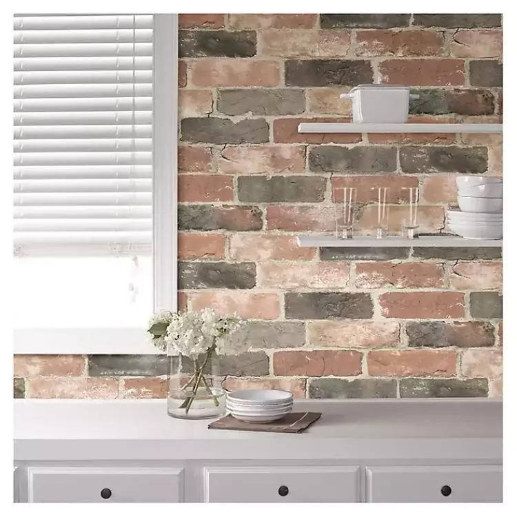 Kirklands Home Wall Murals & Wallpaper|Red Reclaimed Brick Peel & Stick Wallpaper