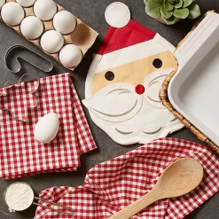 New Red Santa Gingham 3-pc. Dishtowel & Potholder Set Christmas Dining & Entertaining