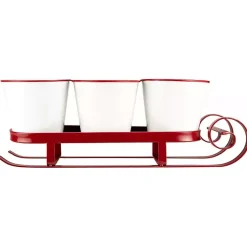 Discount Red Sleigh Holding Buckets Figurine Christmas Decorations