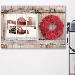 Online Red Truck View and Red Wreath Canvas Art Print Christmas Art & Wall Decor
