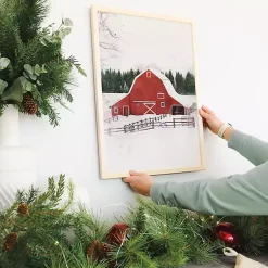 Hot Red Winter Barn Framed Art Print Christmas Art & Wall Decor