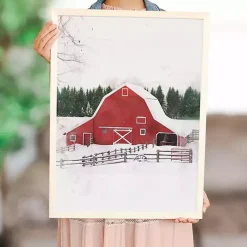 Hot Red Winter Barn Framed Art Print Christmas Art & Wall Decor