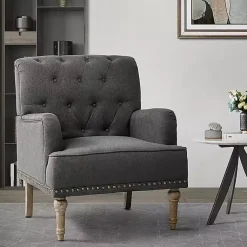 Kirklands Home Accent Chairs|Reginald Charcoal Button Tufted Armchair Gray