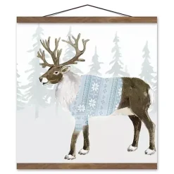 Hot Reindeer in Blue Sweater Hanging Canvas Art Print Christmas Art & Wall Decor