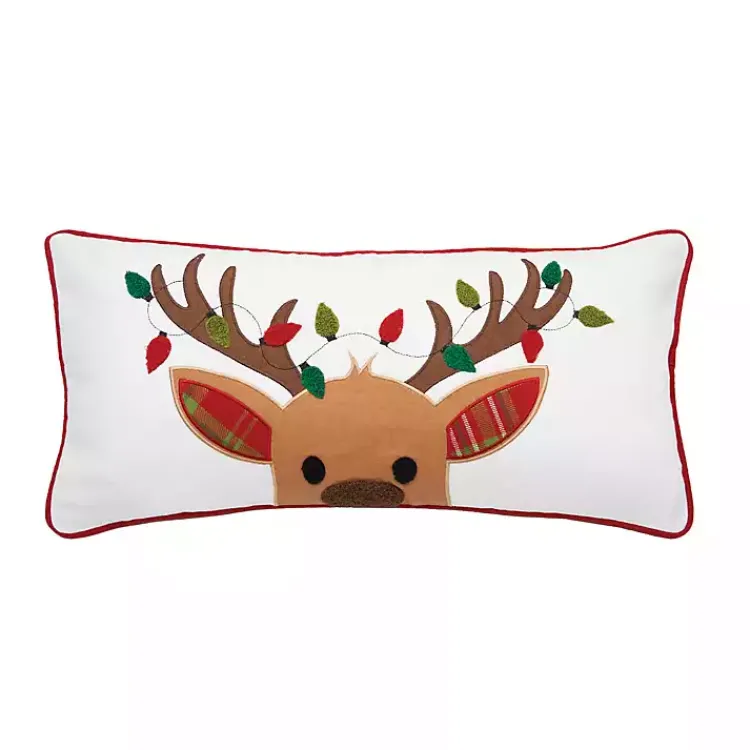 Sale Reindeer Lights Lumbar Pillow Christmas Pillows
