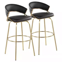 Kirklands Home Bar Stools & Counter Height Stools|Remy & Gold Swivel Bar Stools, Set of 2 Black