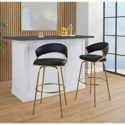 Kirklands Home Bar Stools & Counter Height Stools|Remy & Gold Swivel Bar Stools, Set of 2 Black