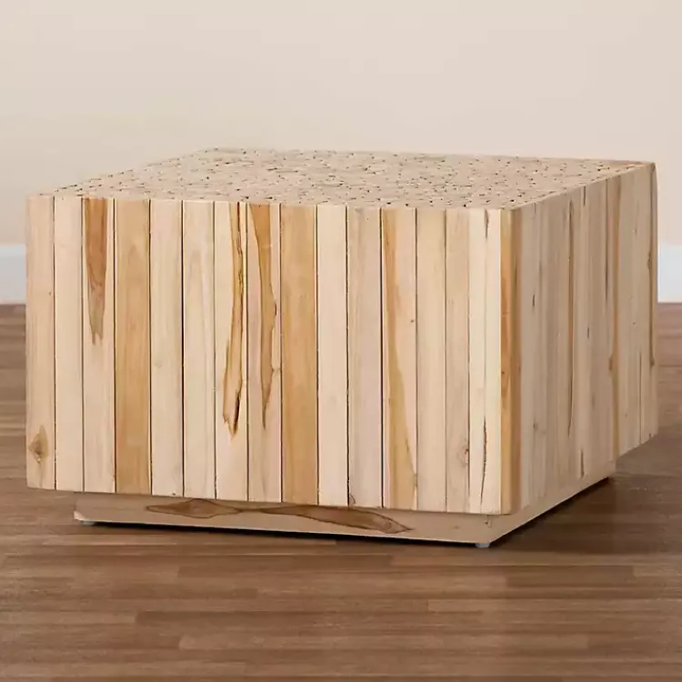 Kirklands Home Coffee Tables|Repurposed Wood Logs Square Coffee Table Tan