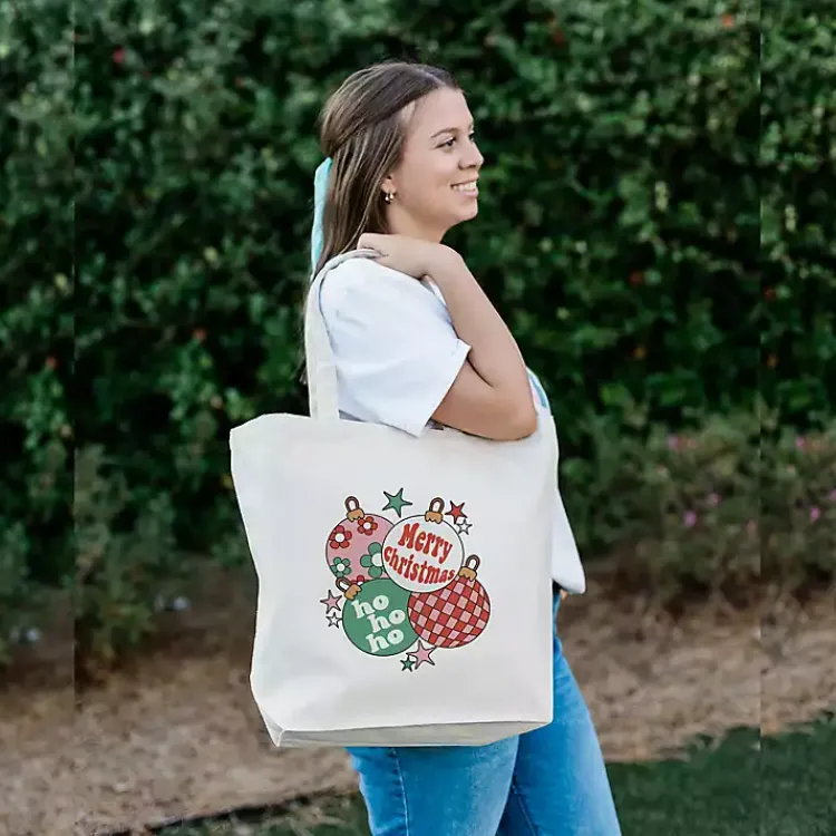 Discount Retro Christmas Ornaments Canvas Tote Bag Christmas Decorations