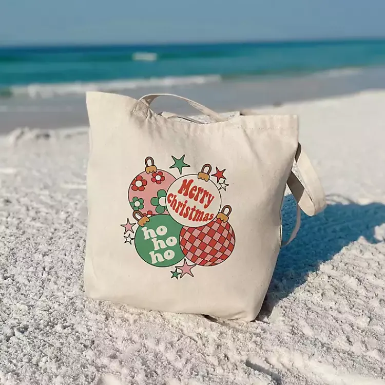 Discount Retro Christmas Ornaments Canvas Tote Bag Christmas Decorations