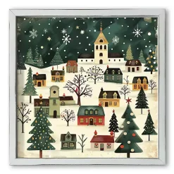 New Retro Holiday Village Framed Art Print Christmas Art & Wall Decor