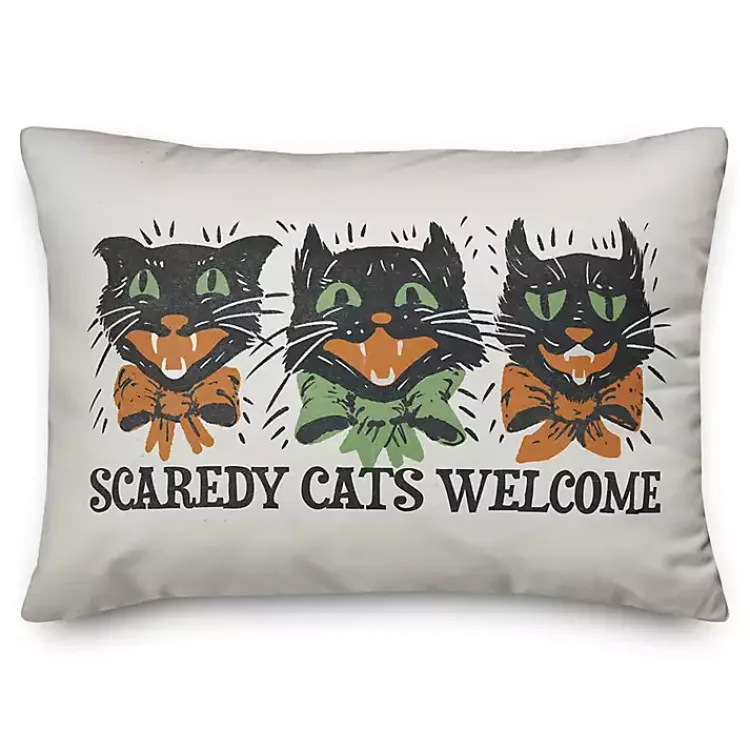 Hot Retro Scaredy Cats Welcome Outdoor Accent Pillow Halloween