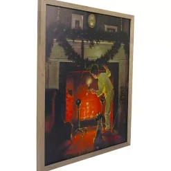 New Rockwell Boy Waiting by Fireplace LED Canvas Print Christmas Art & Wall Decor