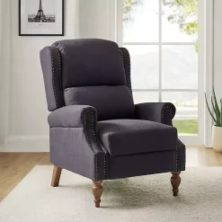 Kirklands Home Accent Chairs|Rosalie Charcoal Upholstered Manual Recliner Gray