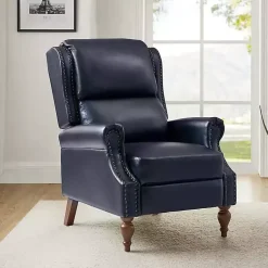 Kirklands Home Accent Chairs|Rosalie Navy Faux Leather Manual Recliner Blue