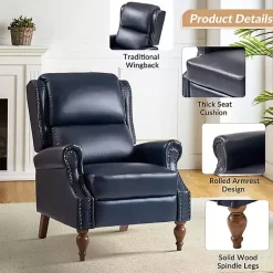 Kirklands Home Accent Chairs|Rosalie Navy Faux Leather Manual Recliner Blue