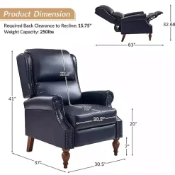 Kirklands Home Accent Chairs|Rosalie Navy Faux Leather Manual Recliner Blue